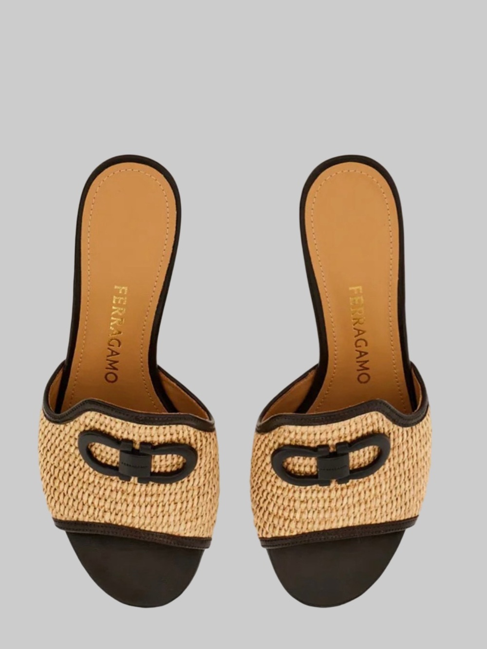 Salvatore Ferragamo Natural Raffia Slide Mules with Black Trim - Picture 2 of 5